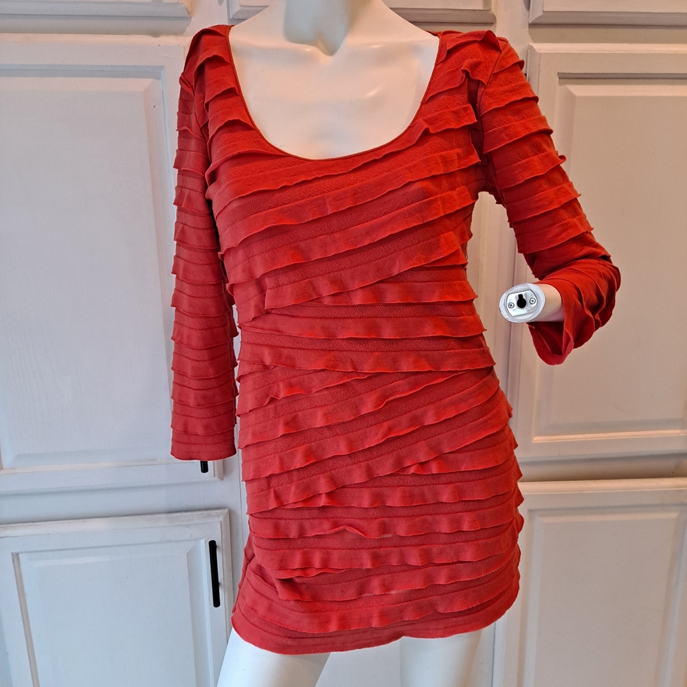 Max Edition Layered Ruffled Long Sleeve Mini Dress in Vibrant Orange